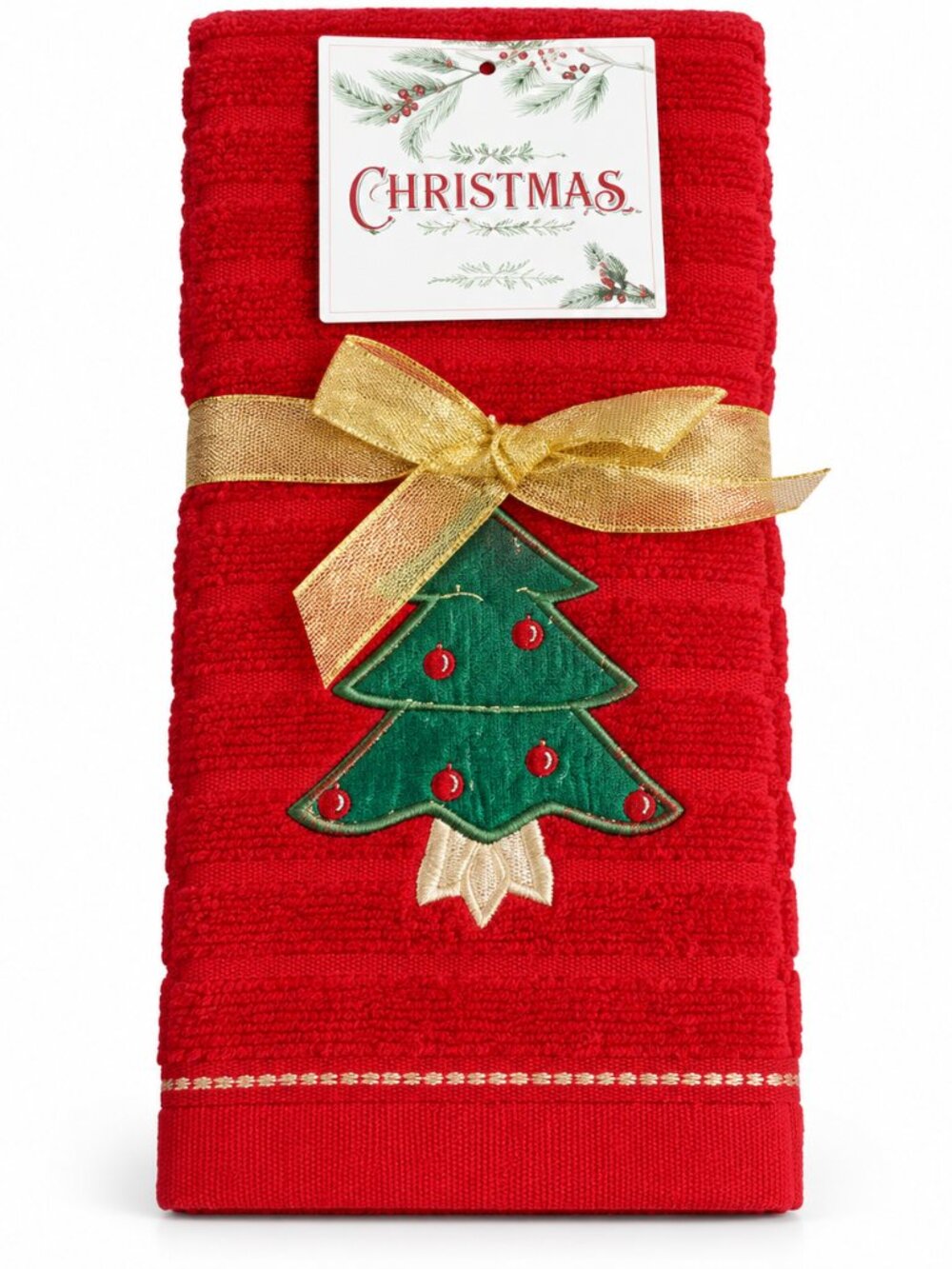 Christmas Tree Fingertip Towels Red Green Embroidered Guest Holiday Set of 2